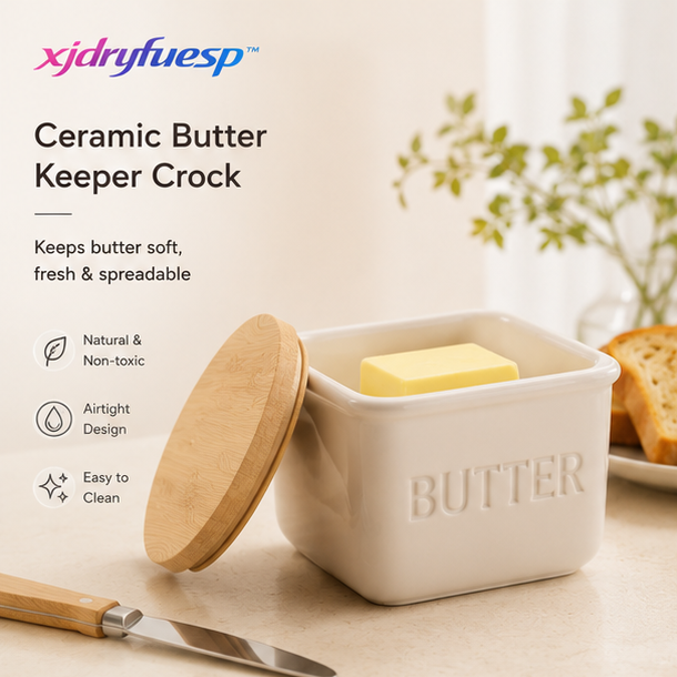 xjdryfuesp™ Ceramic Butter Keeper Crock with Bamboo Lid