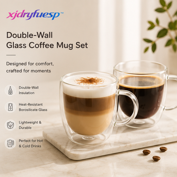 xjdryfuesp™ Double-Wall Glass Coffee Mug Set