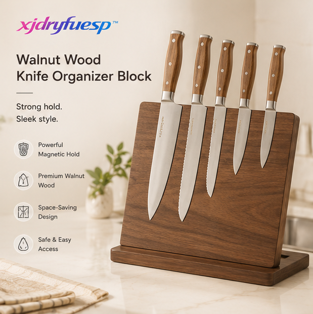 xjdryfuesp™ Walnut Wood Knife Organizer Block