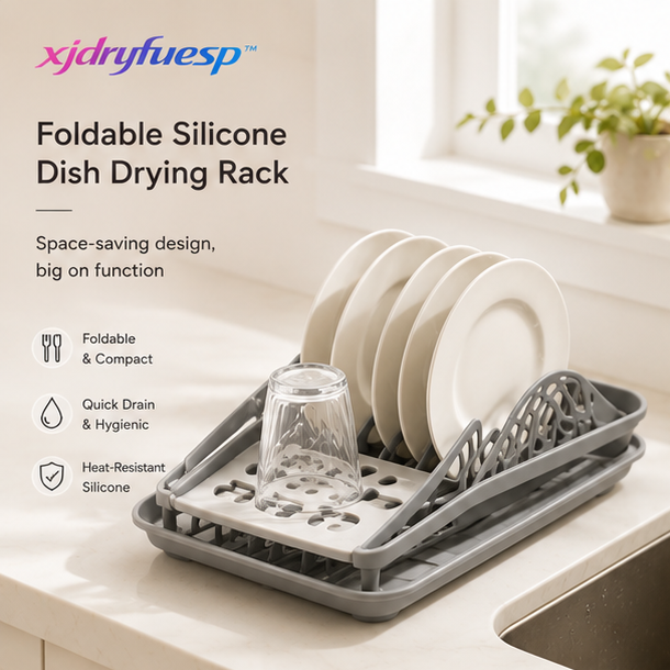 xjdryfuesp™ Foldable Silicone Dish Drying Rack