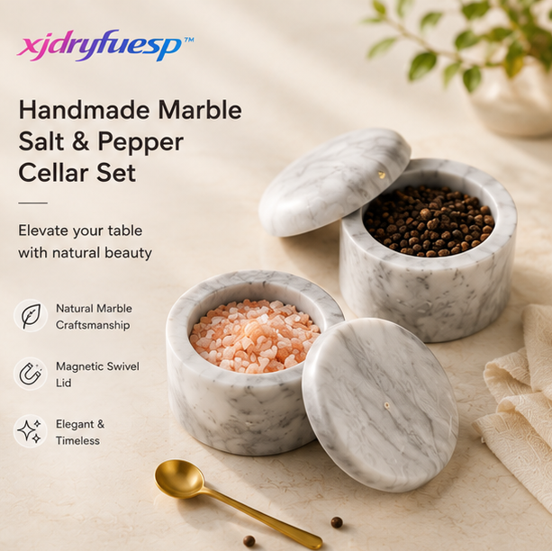 xjdryfuesp™ Handmade Marble Salt & Pepper Cellar Set