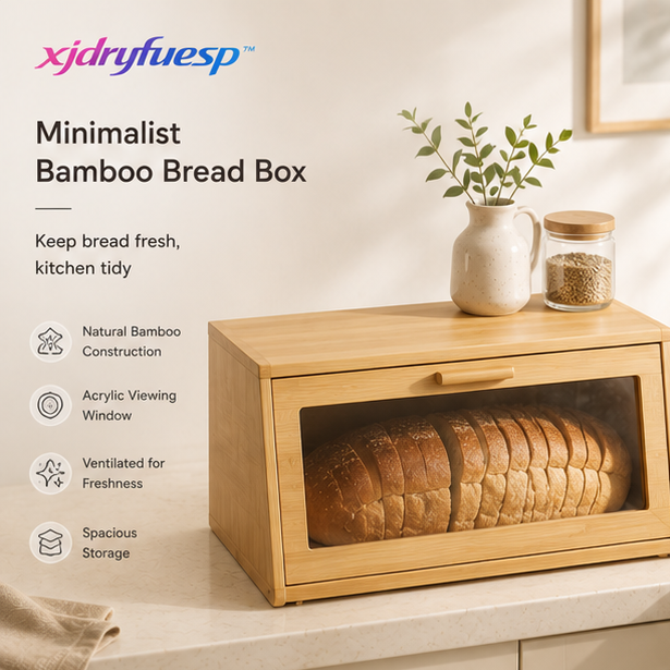 xjdryfuesp™ Minimalist Bamboo Bread Box with Acrylic Window